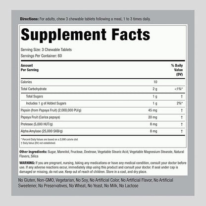 Piping Rock Papaya Digestive Enzymes Chewables | 180 Tablets | Supplement for Women and Men | Tropical Flavor | Vegetarian, Non-GMO, Gluten Free Formula