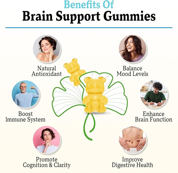 240MG Ginkgo Biloba Gummies | 60 Gummies | Improve Mood and Focus, Brain Health| Pineapple Flavor | Vegan, Non-GMO, Gluten Free Supplement