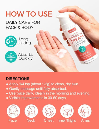 Natural Estrogen Cream for Women - Soothing Phytoestrogen Moisturizer with Wild Yam - Balancing Skin Cream for Menopause Support - Moisturizes, Firms & Revitalizes Dry, Sensitive Skin- 3.5 oz