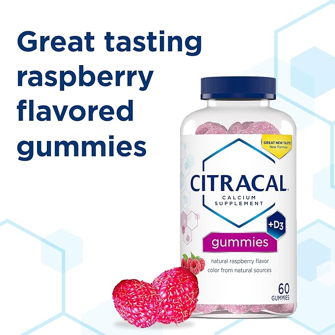 CITRACAL Calcium Gummies, Calcium Supplement with Vitamin D3, Support Bone Health, for Ages 12+, Natural Raspberry Flavor, 60 Count (Pack of 2)
