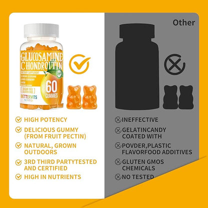 Glucosamine Chondroitin Gummies with MSM & Elderberry Extra Strength - Joint Support, Antioxidant Immune Support Supplement for Adults, Men & Women120 Orange Gummies