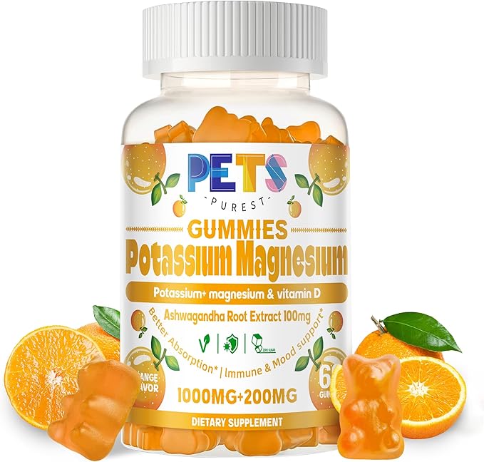 Potassium Magnesium Gummies - High Absorption Magnesium Glycinate & Potassium Citrate Plus Omega 3, B6, D3, K2 & Calcium - Chewable Gummy for Leg Cramps, Immunity & Energy Orange 120 Gummies