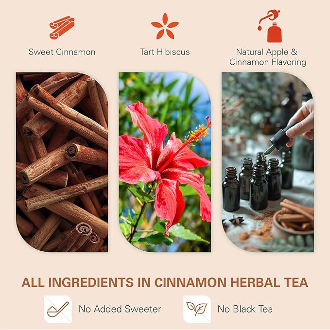 WT WEETEE Apple Cinnamon Herbal Tea Bags, 60 Count, Perfect Blend of Sweet Cinnamon, Tart Hibiscus, Natural Apple & Cinnamon Flavoring, Caffeine-free