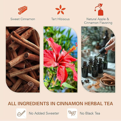 WT WEETEE Apple Cinnamon Herbal Tea Bags, 60 Count, Perfect Blend of Sweet Cinnamon, Tart Hibiscus, Natural Apple & Cinnamon Flavoring, Caffeine-free