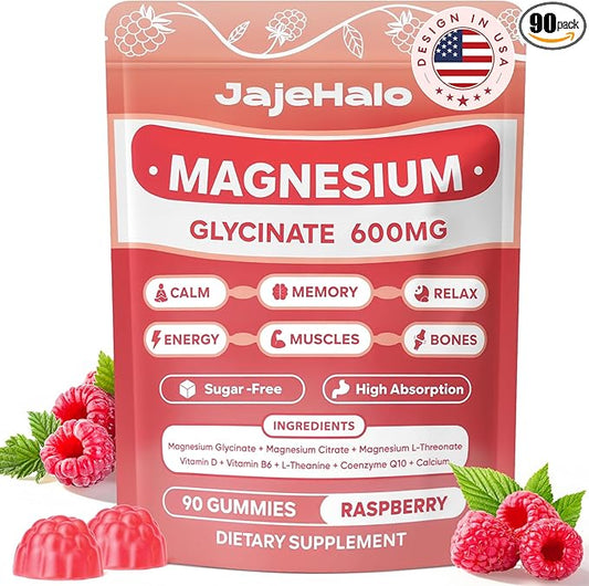 Magnesium Glycinate Gummies 400mg High Absorption Calm Magnesium Complex Gummies with Citrate L-Threonate 600mg Coq10, Vitamin D3 & B6-Sugar Free,Focus, Energy Balance,and Muscle Function 90