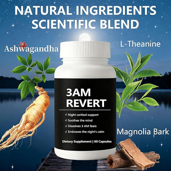 Kleos Cortisol 3 AM Revert, 3 AM Revert Supplement Capsules for Women - Balance Cortisol & Night Relaxation with Ashwagandha, L-Theanine and Magnolia Bark - 60 Capsules (1)