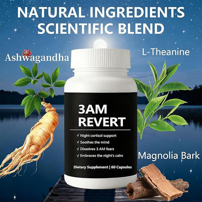 Kleos Cortisol 3 AM Revert, 3 AM Revert Supplement Capsules for Women - Balance Cortisol & Night Relaxation with Ashwagandha, L-Theanine and Magnolia Bark - 60 Capsules (1)