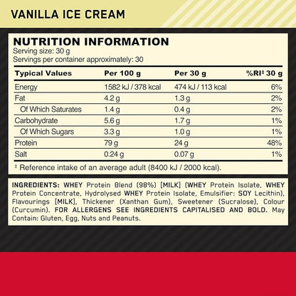 Optimum Nutrition Gold Standard 100% Whey Protein Powder, Vanilla Ice Cream, 2 Pound (Packaging May Vary) (Pack of 6)
