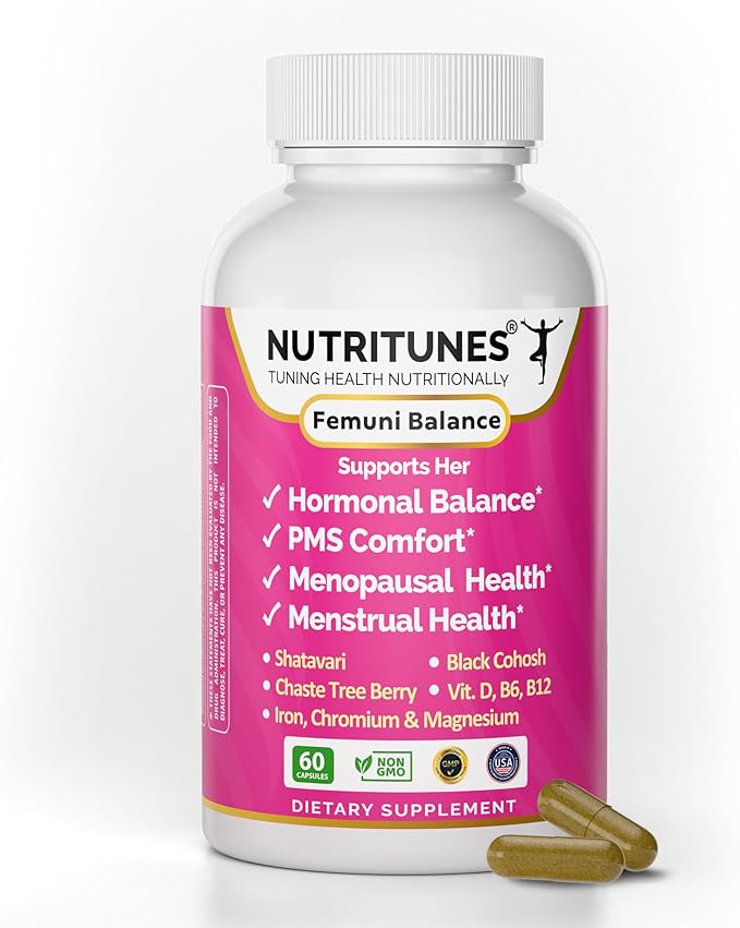 Femuni Balance - Women's Hormonal Balance & Mood Support: PMS, Menstrual Health, & Feminine Wellness with Black Cohosh, Vitex, Shatavari & Key micronutrients