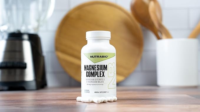 NutraBio Magnesium Complex Supplement, Magnesium Glycinate for Sleep, Biglycinate, D-Magnesium Malate, Muscle & Nerve Support, for Men and Women, 120 Vegetable Capsules