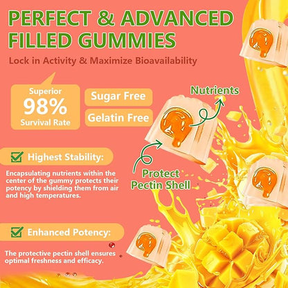 Probiotic Kombucha Gummies Sugar Free Prebiotic Postbiotic Probiotics Gummy for Women and Men Bloating Gut Health Immune and Digestive Support - 60 Gummies - 30 Servings