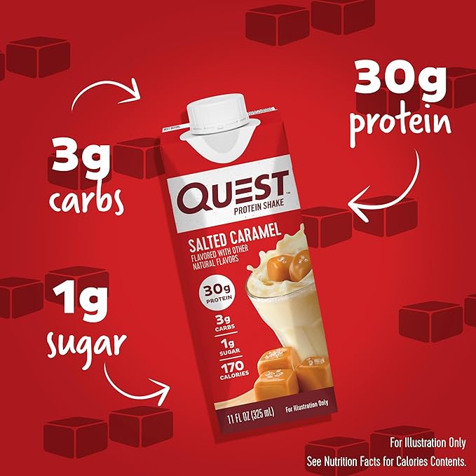 Quest Nutrition Ready to Drink Salted Caramel Protein Shake, 30g Protein, 3g Net Carbs, Gluten Free, Keto Friendly, 11 fl.oz 4 Count(Pack of 6)