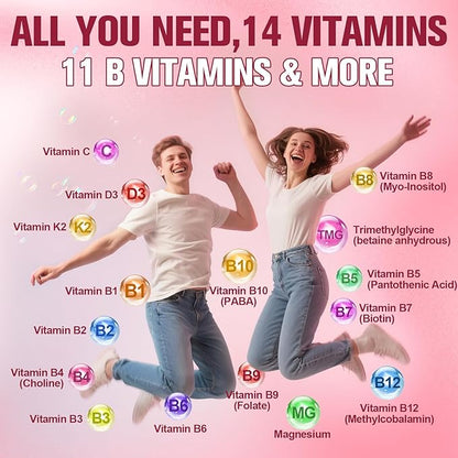Ultra Methylated Vitamin B Complex Sugar Free Gummies - All B Vitamins + Vitamin C D3 K2 Ashwagandha Magnesium Omega 3 CoQ10 for Women Men - Methyl Vitamin B12, Methylfolate, B1, B2, B3, B5, B6, B7 B9