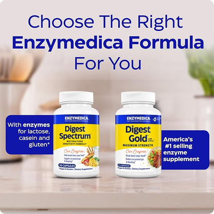 Enzymedica Digest Spectrum, Advanced Digestive Enzymes for Women and Men, Supports Digestion and Multiple Food Intolerances, Fast-Acting Formula for Gas and Bloating Relief, 120 Capsules FFP