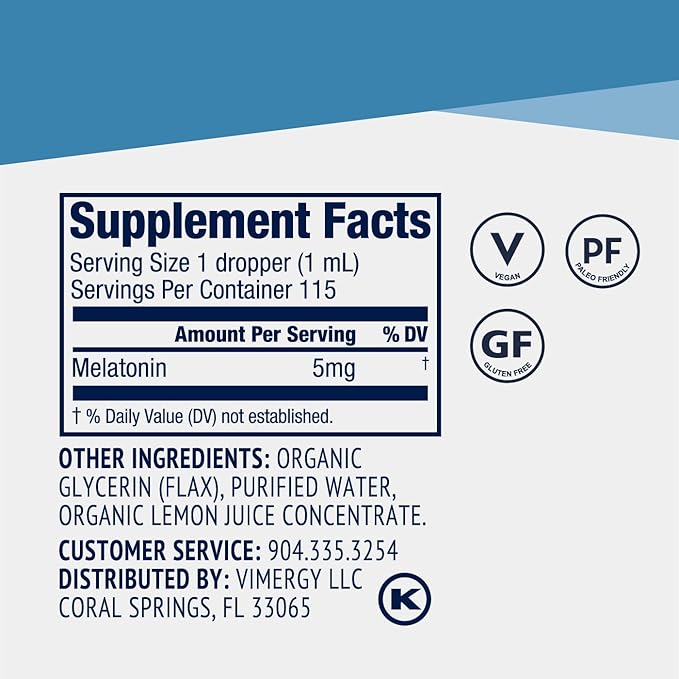Vimergy Restful You* Liquid Melatonin - Fast-Absorbing Support for Restorative Sleep. Customizable Serving Size. Kosher, Vegan, Paleo-Friendly, Non-GMO. Serving Size: Adults 1mL, Kids 0.2mL.*