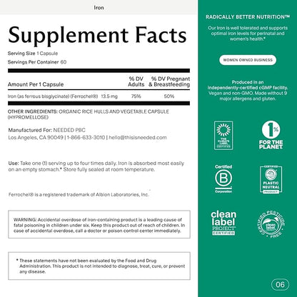 Needed. Prenatal Iron Supplement - Pregnancy, Breastfeeding, Postpartum - Aids Energy, Birth Weight & Baby's Neural Development - Non-Constipating & Gentle on Stomach - Flexible Dosing for Pregnancy