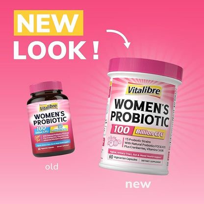Probiotics for Women 100 Billion CFU 15 Strains, DailyProbiotic & Prebiotic Supplement with Organic Cranberry to SupportVaginal, Digestive, Immune Health, Shelf Stable, 60 Vegan Capsules