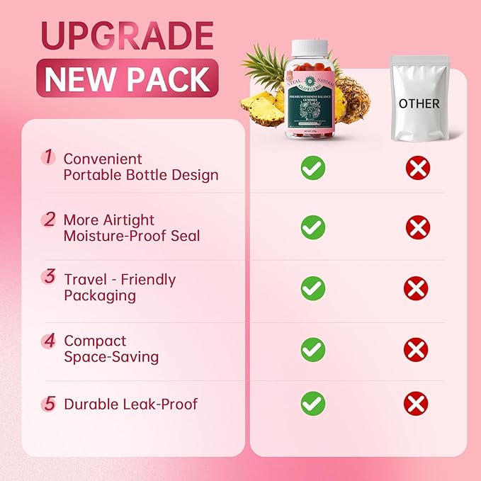 Premium Feminine Balance Gummies for Women - pH Balance & Wellness Support with Hawaiian Pineapple, Vegan Gluten-Free Supplement Vaginal Probiotic 90 Count