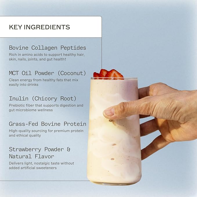 Amy Myers MD Paleo Protein Powder - Strawberries & Cream, 20 Servings - Collagen-Based Gut Function Support - Gluten-Free & Non-Dairy Protein Supplement