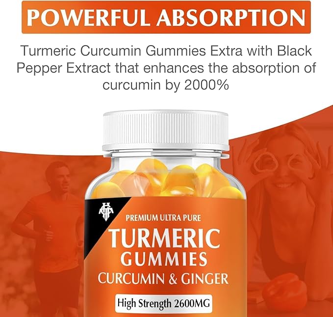 Turmeric Curcumin Gummies (3 Pack) - Turmeric Curcumin Supplements with Ginger & Black Pepper Gummies for Immune Muscle Support Healthy Skin - Vegan, Gluten Free, Low Sugar - for Adults