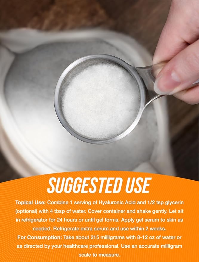 BulkSupplements.com Hyaluronic Acid Powder - as Sodium Hyaluronate, Hyaluronic Acid Supplements - Food Grade, Gluten Free - 215mg per Serving, 50g (1.8 oz) (Pack of 1)