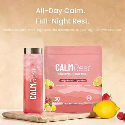 Calm Magnesium Powder, Cortisol Supplement for Women, Supports Sleep, Stress Relief & Relaxation with Ashwagandha, Saffron, L Theanine, Vitamin D3, No Sugar, 30Ct, Raspberry Lemonade