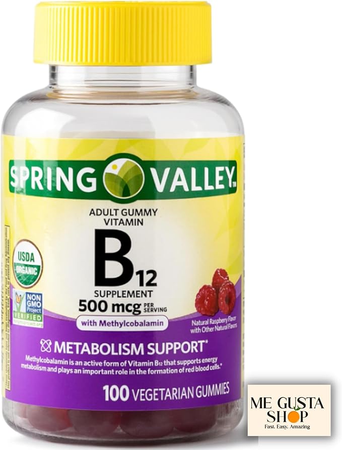 B12 500 mcg Spring Vallley Raspberry Flavor Gummy Vitamin B12 Gummies 100 ct (Pack of 1) + me Gusta Sticker