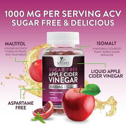 Apple Cider Vinegar Gummies for Weight Loss, Zero Sugar - Apple Cider Vinegar Powder 1000mg Per Serving - Vegan Apple Cider Vinegar Gummy for Detox & Cleanse - Sugar Free ACV Supplement - 120 Gummies