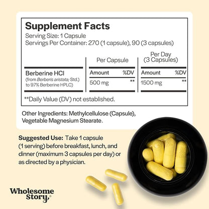 Berberine Supplement 1500mg | Berberine 500mg Per Capsule | 97% Standardized Purity | Supports Metabolic Profiles & Hormonal Balance | 270 Berberine HCL Capsules | Berberine Supplements 90-Day Supply