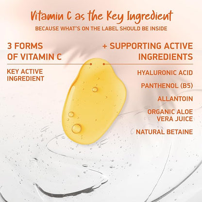 Vitamin C Serum for Face • 3 Stable Vitamin C Forms + 4 Power Ingredients: Hyaluronic Acid & Panthenol • Brightening Anti Aging Serum for Dark Spots, Fine Lines & Wrinkles • Made in Germany, 1,7 fl oz