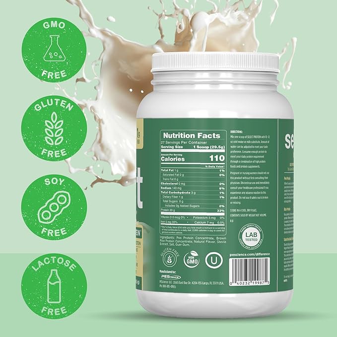 PEScience Select Vegan Protein Powder, Plant Based Protein Powder, Amazing Taste, Smooth Texture, Pea and Brown Rice Blend, Dairy Free, Lactose Free, Gluten Free - Vanilla Indulgence, 27 Servings