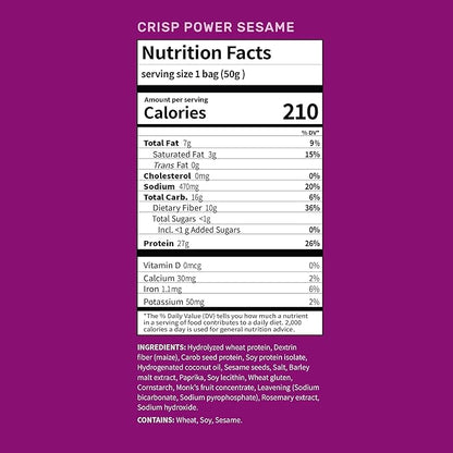CRISP POWER Protein Pretzels, Sesame, 27G Protein, High Protein Snack, High Fiber, Low Carb Crunchy Pretzel Snacks, No Added Sugar, 1.75 oz Bags, 6 Pack, Vegan, Keto