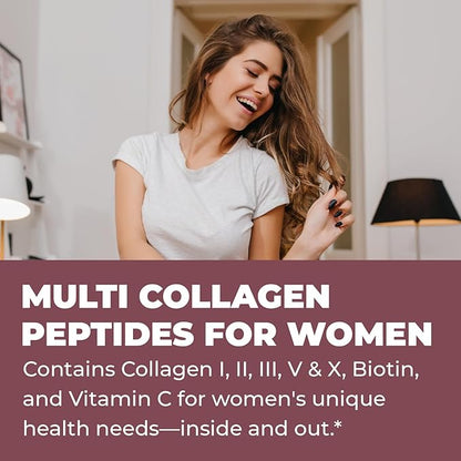 Multi Collagen Peptides Powder Types I, II, III, V, X Multi Collagen Protein Powder with Hyaluronic Acid, Biotin, Vitamin C, For Skin Hair Nails Joints and Gut Health - Keto, Non-GMO Supplement