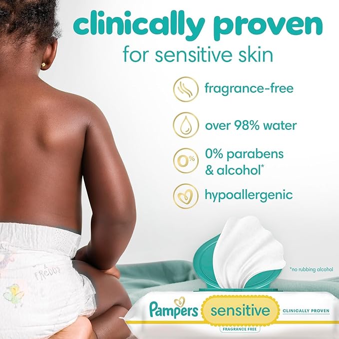 Pampers Sensitive Baby Wipes, Water Based, Hypoallergenic and Unscented, 18 Flip-Top Packs (1008 Wipes Total) [Packaging May Vary]