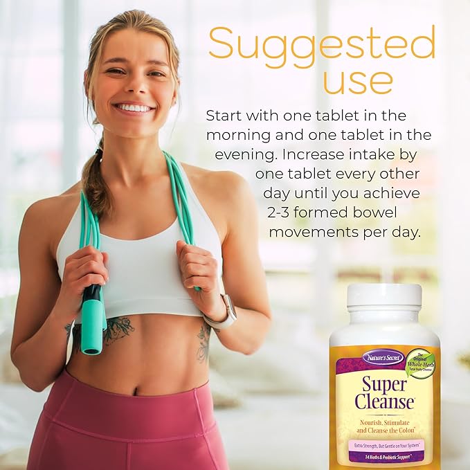 Nature’s Secret Super Cleanse - Extra Strength Colon Cleanse with 14 Herbs & Probiotic Support - Promotes Gut Health Detox Cleanse & Digestive Support Gentle Elimination Formula - 100 Tablets (1 Pack)