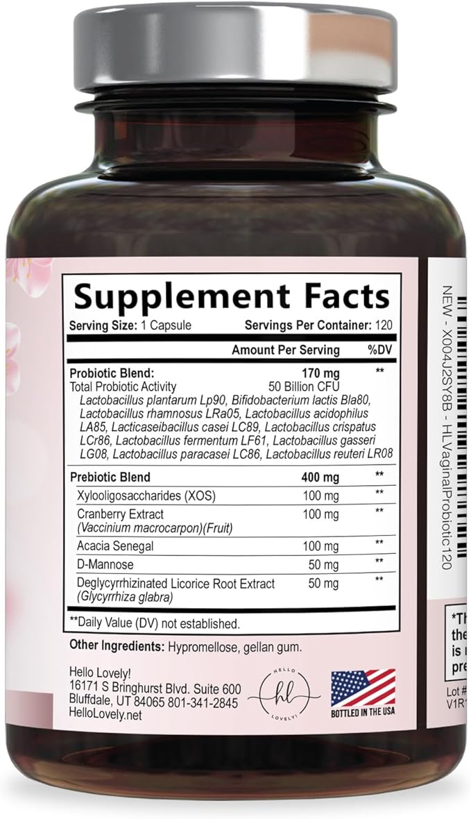 Vaginal Probiotics for Women - Gently Support Feminine Health, pH Balance, Healthy Odor & Vaginal Flora - 50 Billion CFU per Capsule - Improved Formula with Lactobacillus & Cranberry - 120 Capsules