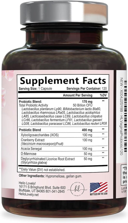 Vaginal Probiotics for Women - Gently Support Feminine Health, pH Balance, Healthy Odor & Vaginal Flora - 50 Billion CFU per Capsule - Improved Formula with Lactobacillus & Cranberry - 120 Capsules
