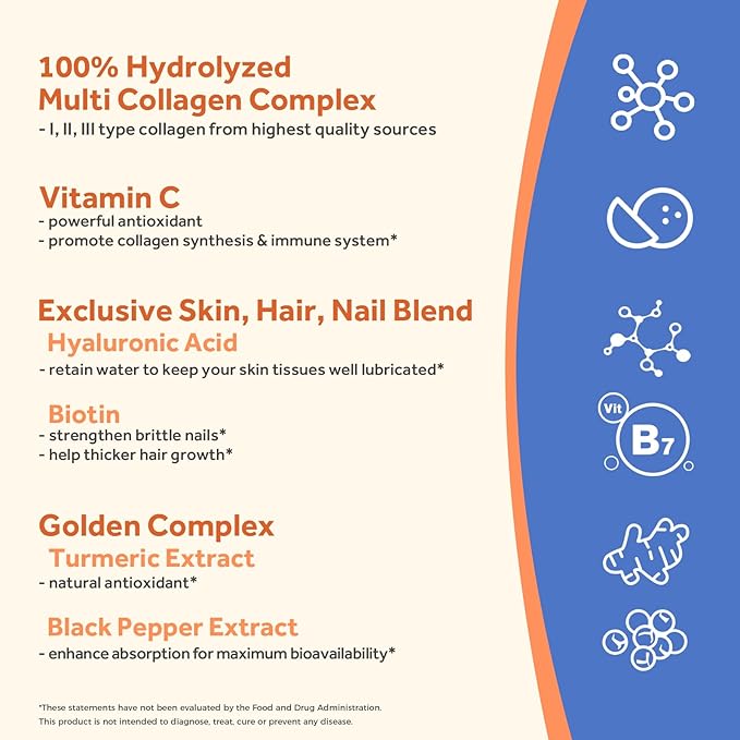 Doctor's Recipes Multi Collagen Peptides with Golden Turmeric, Vitamin C, Biotin, Hyaluronic Acid & Black Pepper, Collagen Supplements for Skin, Hair, Nail, Collagen for Women and Men, 90 Caps