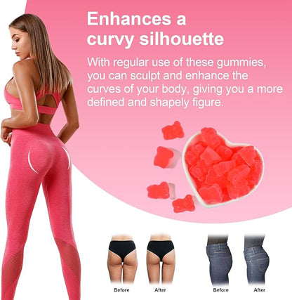 Laicuherb BBL Gummies for Women Curves-Berry Flaovr Booty Gummies with Vitamin A, C, B6, 60 Count Bear Shape Herbal Blend