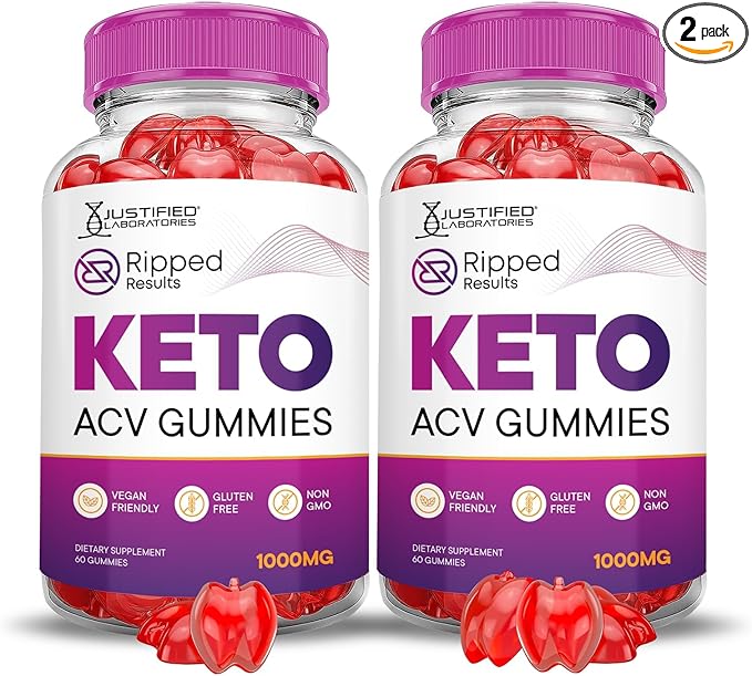 Justified Laboratories (2 Pack Ripped Results Keto ACV Gummies Advanced Formula 1000MG Ripped Results Formulated with Pomegranate Beet Juice Powder B12 Vegan Non GMO 120 Gummys
