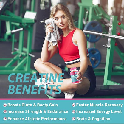 Creatine for Women, 120 Counts Creatine Monohydrate Gummies - No Bloating - Creatine Pre and Post Workout Chewables Supplement with Taurine & B6 - for Recovery, Strength, Energy & Booty, Performance