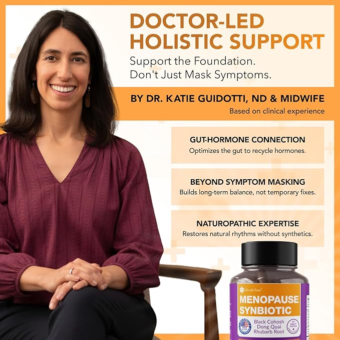 Complete Menopause Support Supplement for Women | Menopause Synbiotic with Black Cohosh, Dong Quai, Rhubarb Root | Helps Easing Hot Flashes, Night Sweats, Restful Sleep | 60 Capsules