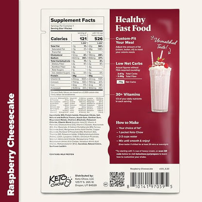 Keto Chow Raspberry Cheesecake | Keto Meal Replacement Shake Powder | Nutritionally Complete | Low Carb | Delicious Easy Meal Substitute | Protein Rich You Choose The Fat | Single Meal Sample