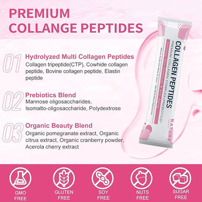NATURE TARGET Multi Collagen Peptides Powder - Type I, II, III, V, X - Enhanced Absorption, Hydrolyzed Collagen Peptides with Prebiotics, Sugar-Free, Skin Hair Nail & Joint Support, Non-GMO