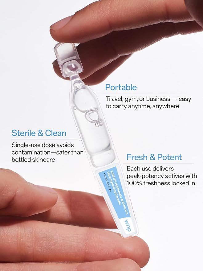WNP Hyaluronic Acid Serum 3% for Face with 4D Multi-Layer Hydration | Ultra Hydrating Anti-Aging Serum | Moisturizer for Dry & Sensitive Skin | Pre-Makeup Skincare | Single-Use Vials 30PCS