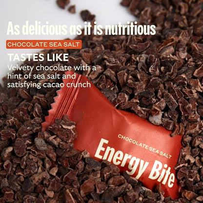 GEM Energy Caffeinated Chocolate Bite | Holistic Sustained Energy | Supports Metabolism, Stamina & Endurance | 40mg Caffeine, Ginseng Root, L-Theanine | Chocolate Cacao Sea Salt | 7 Servings