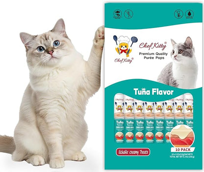 Cat Treats Lickable | Grain-Free Tuna Cat Treats | Creamy Puree Squeeze Ups with Vitamin E & Taurine, Digestible Formula | 0.5 oz. Each Tube, Tuna Flavor | 10 Tubes