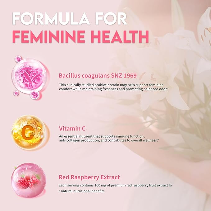 Premium Feminine Balance Gummies for Women – Raspberry Flavor – pH Balance, Immune & Digestive Support – Vegan, Gluten-Free – 60 Gummies (30-Day Supply)