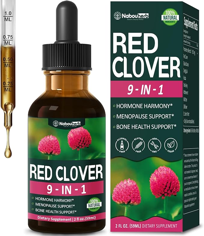 Red Clover Extract Menopause Support Drops for Women Health Balance, Dong Quai & Black Cohosh Supplement Tincture for Hot Flashes Relief, Bone Health Support w/Wild Yam. 2oz