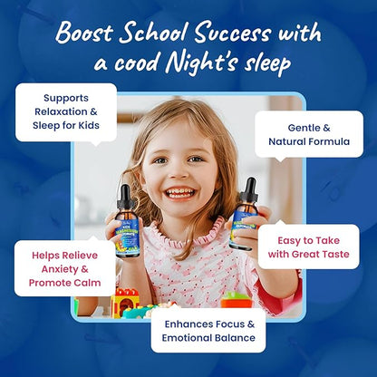 2 Pack Magnesium Liquid for Kids - with L-Theanine Omega-3, Vitamin B6, D3, Zinc - Kids Magnesium Glycinate Drops for Sleep, Relaxation, Calm & Focus - Green Apple Flavor